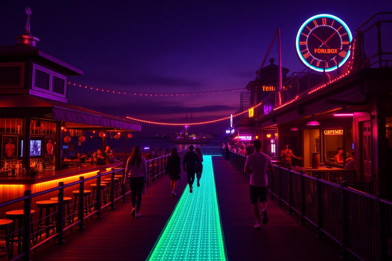 Neon path between nightlife venues